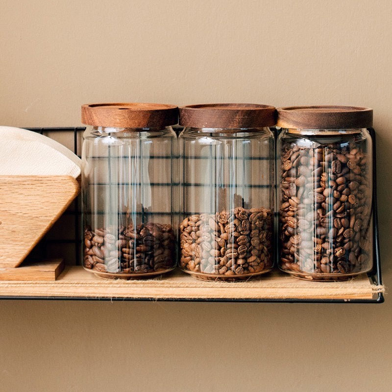 Airtight Canister Clear Jars | Good Quality Glass Food Storage Coffee Tea Storage Jar Can with Wood Lids - Boo & Bub