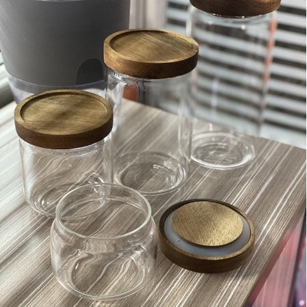 Airtight Canister Clear Jars | Good Quality Glass Food Storage Coffee Tea Storage Jar Can with Wood Lids - Boo & Bub