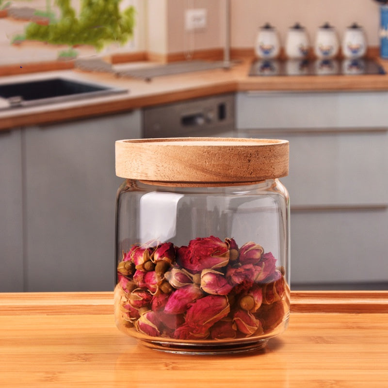 Airtight Canister Clear Jars | Good Quality Glass Food Storage Coffee Tea Storage Jar Can with Wood Lids - Boo & Bub