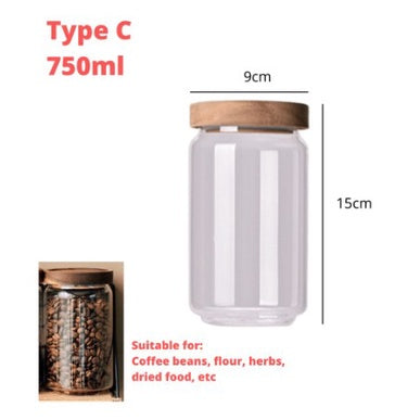 Airtight Canister Clear Jars | Good Quality Glass Food Storage Coffee Tea Storage Jar Can with Wood Lids - Boo & Bub