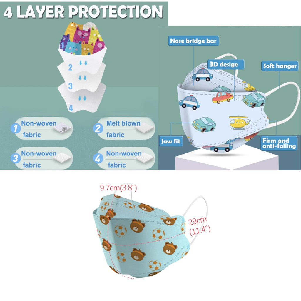 10 PCS Lowest Price / Adult & Child / KF94 / 3PLY & 4PLY Protective Disposable Face Mask Cartoon Print - Boo & Bub